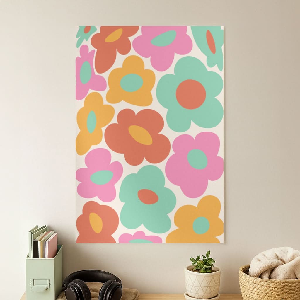Abstract Trippy Retro Flowers Poster