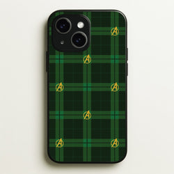 Superhero Team Green Tartan Pattern iPhone 15 Case