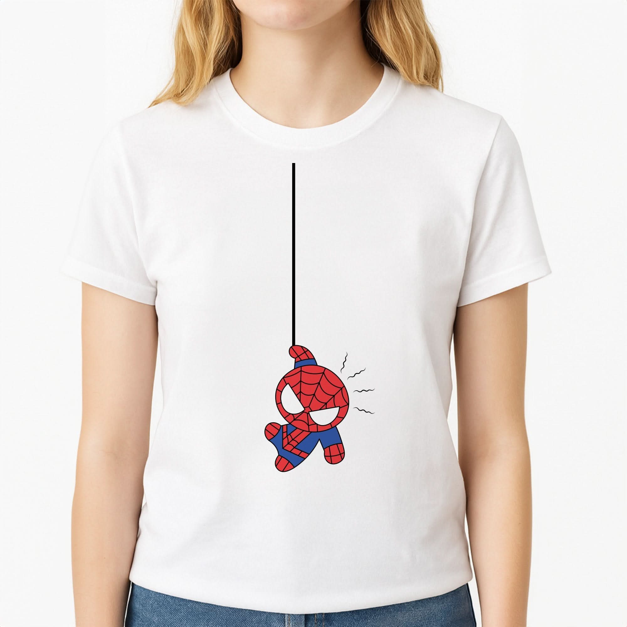 Blue Hanging Spider Hero Womens T-Shirt