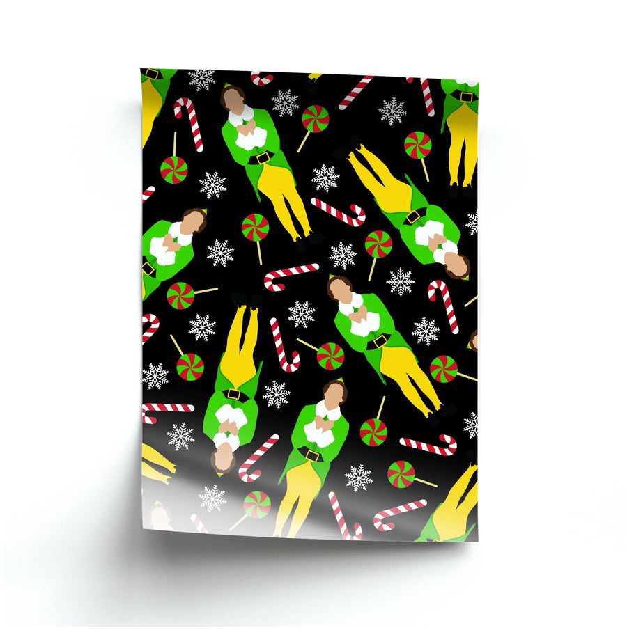 Elf Candy Cane Pattern Poster