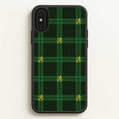 Superhero Team Green Tartan Pattern iPhone XS Max Case