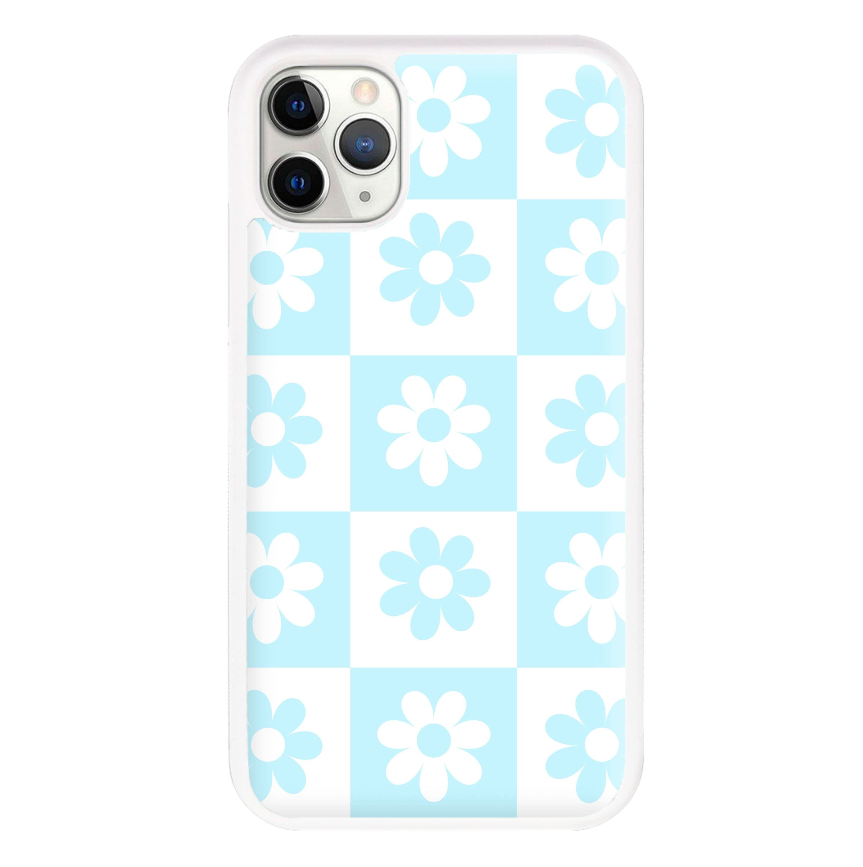 Checkered Flowers Blue Phone Case