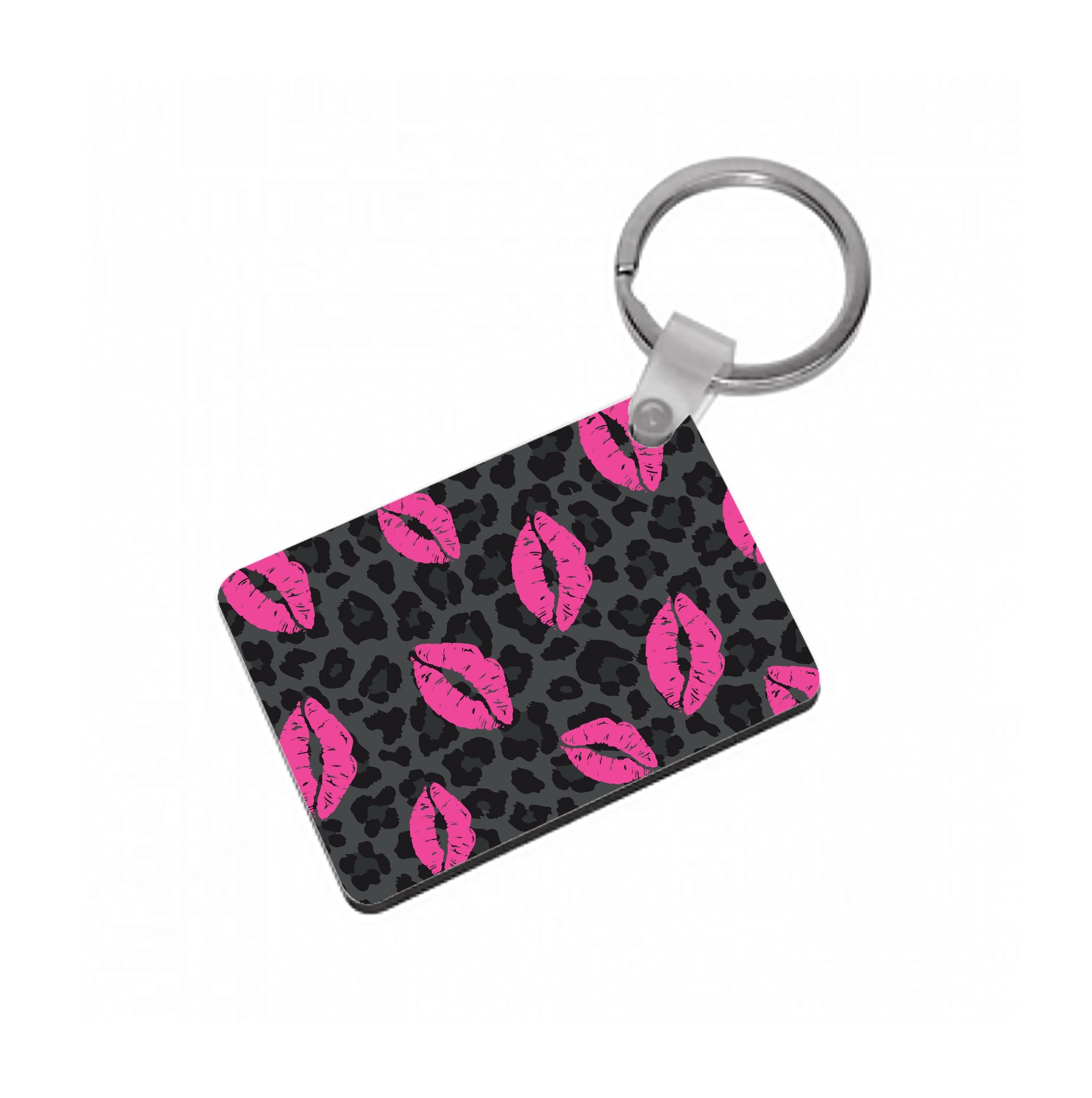 Pink Lipstick Cheetah Print Keyring