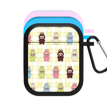 Cute Colourful Monsters Checkered Pattern AirPods Case