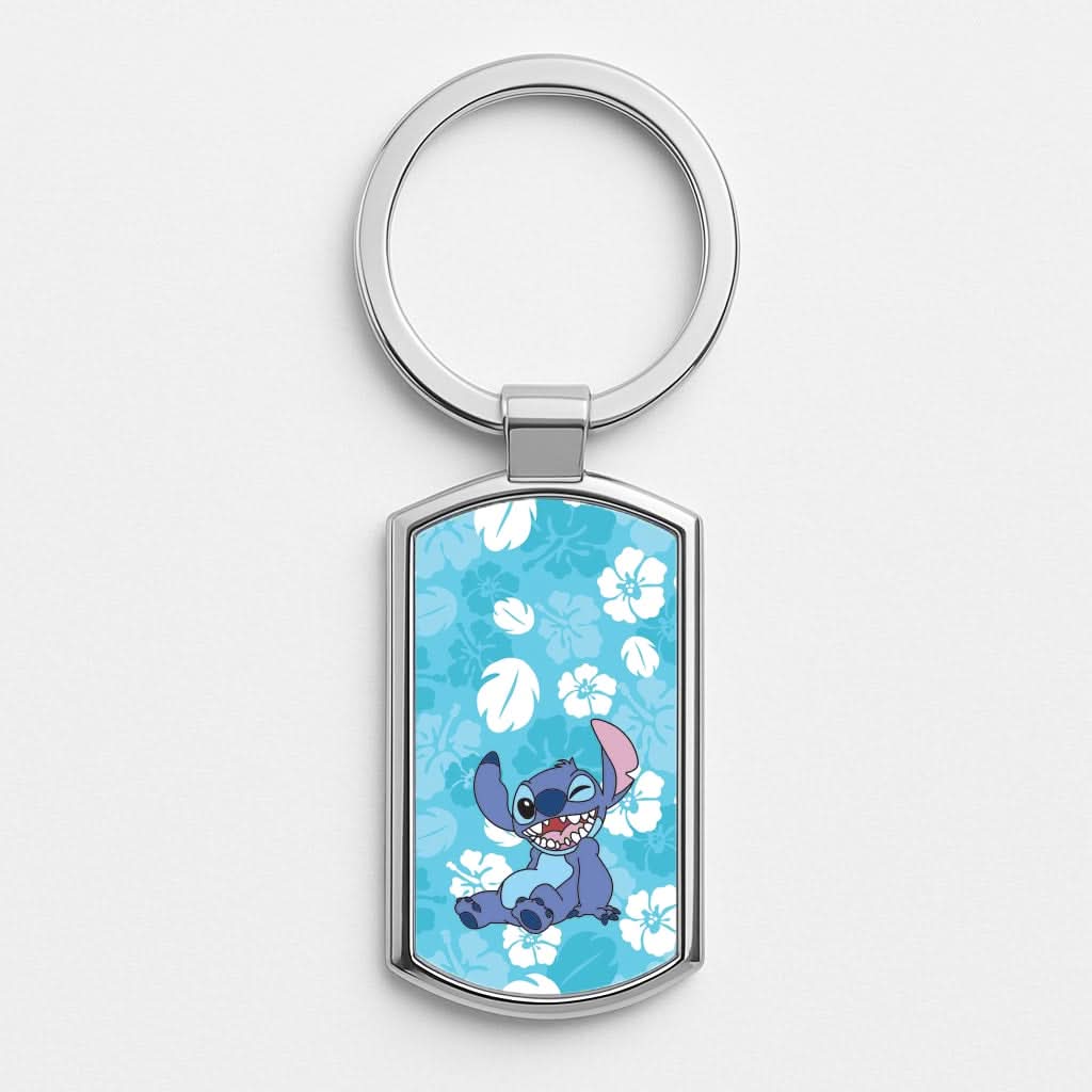 Cute Blue Alien Floral Pattern Luxury Keyring