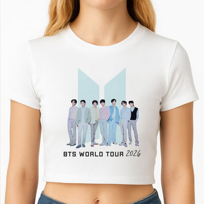 K-Pop Band Tour Pastel Blue Crop Top