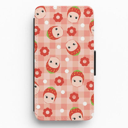 Strawberry Angel Pattern Flip / Wallet Phone Case
