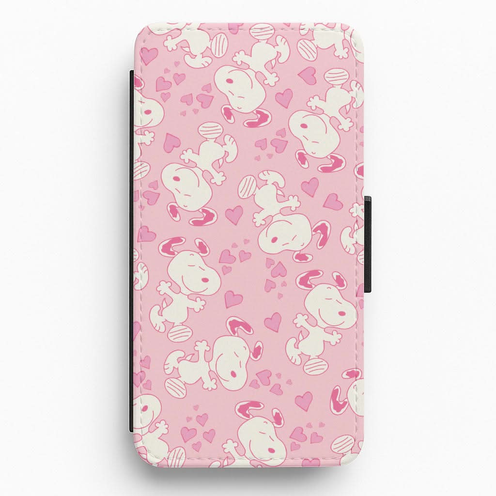 Cartoon Beagle Valentine Hearts Pattern Flip / Wallet Phone Case