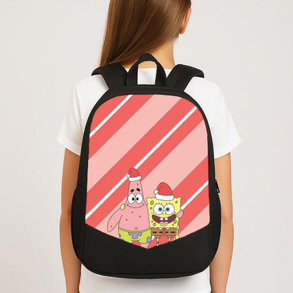 Cartoon Sponge And Starfish Christmas Hats School Bag