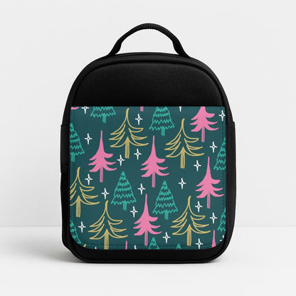 Colourful Sketched Christmas Trees Pattern Insulated Lunch Bag