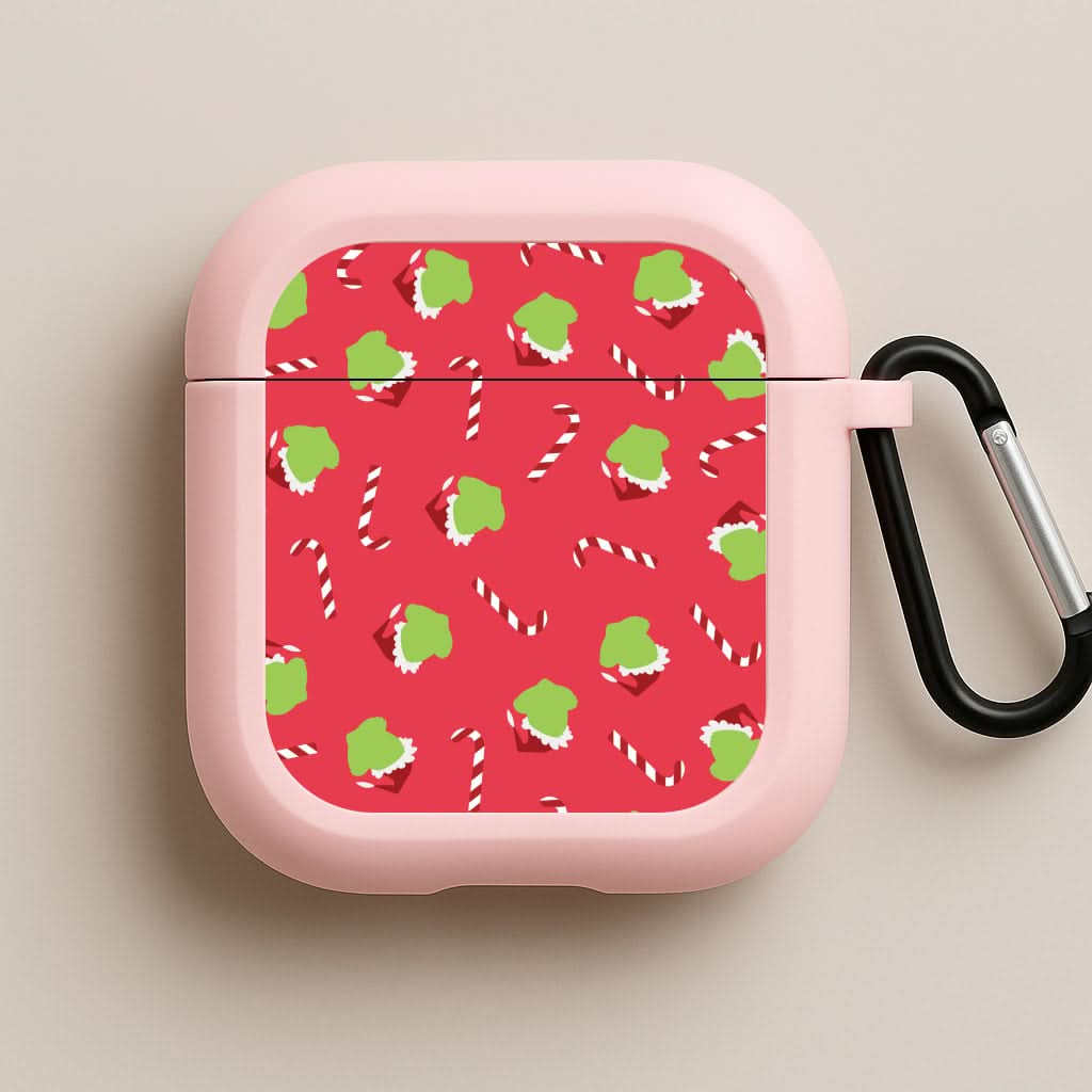 Green Creature And Candy Canes Pattern Pink AirPods Case