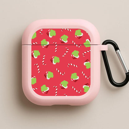 Green Creature And Candy Canes Pattern Pink AirPods Case