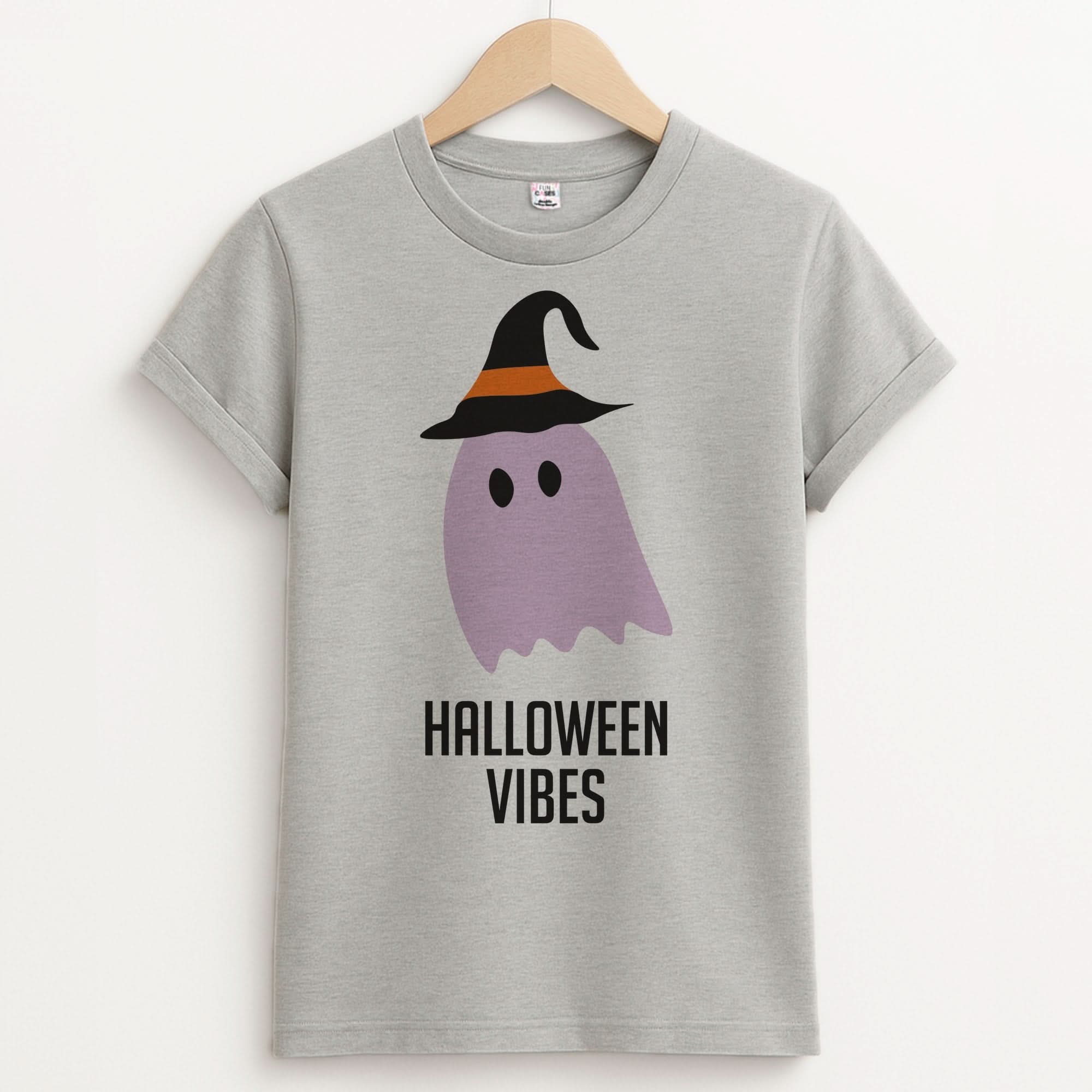 Purple Ghost Halloween Vibes Unisex Grey T-Shirt