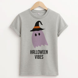 Purple Ghost Halloween Vibes Unisex Grey T-Shirt