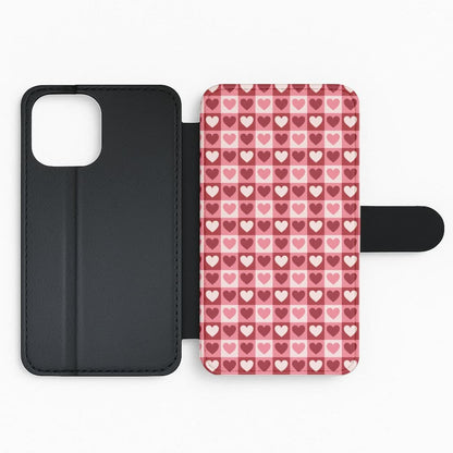 Pink Tartan Love Hearts Pattern Flip Phone Case