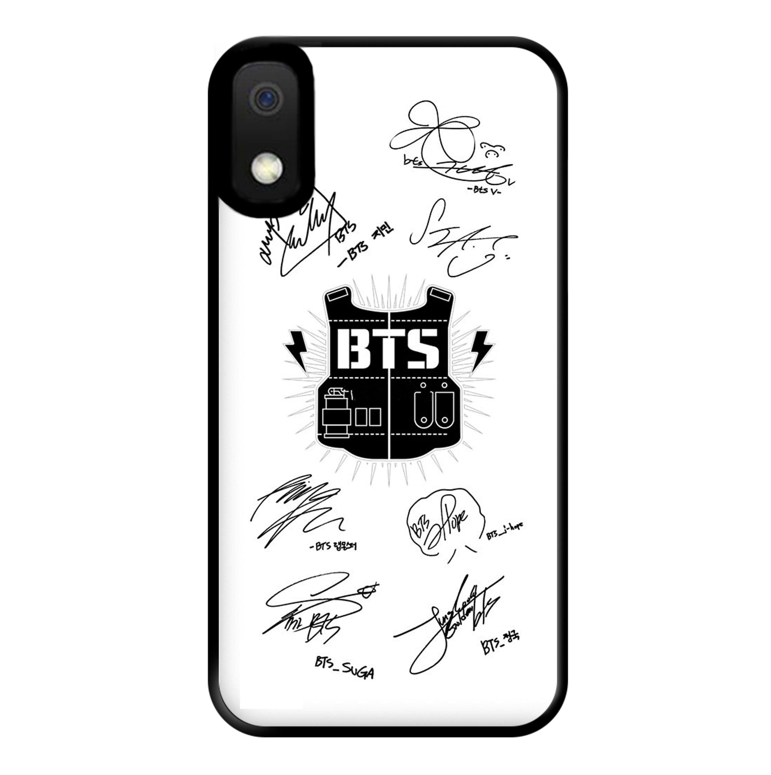 White K-Pop Band Army Logo and Signatures Phone Case