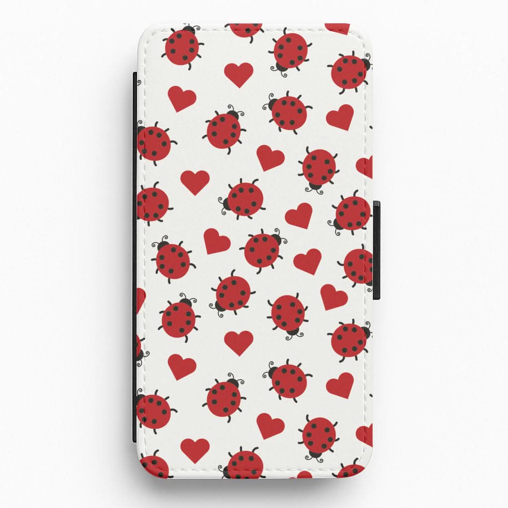 Ladybugs And Hearts Pattern Flip / Wallet Phone Case