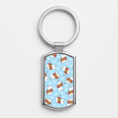 Present And Snowflakes Moom Pattern Silver Metal Keyring