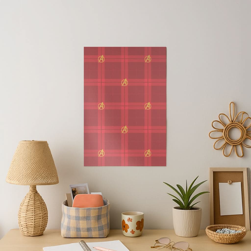 Superhero Team Red Tartan Pattern Art Print