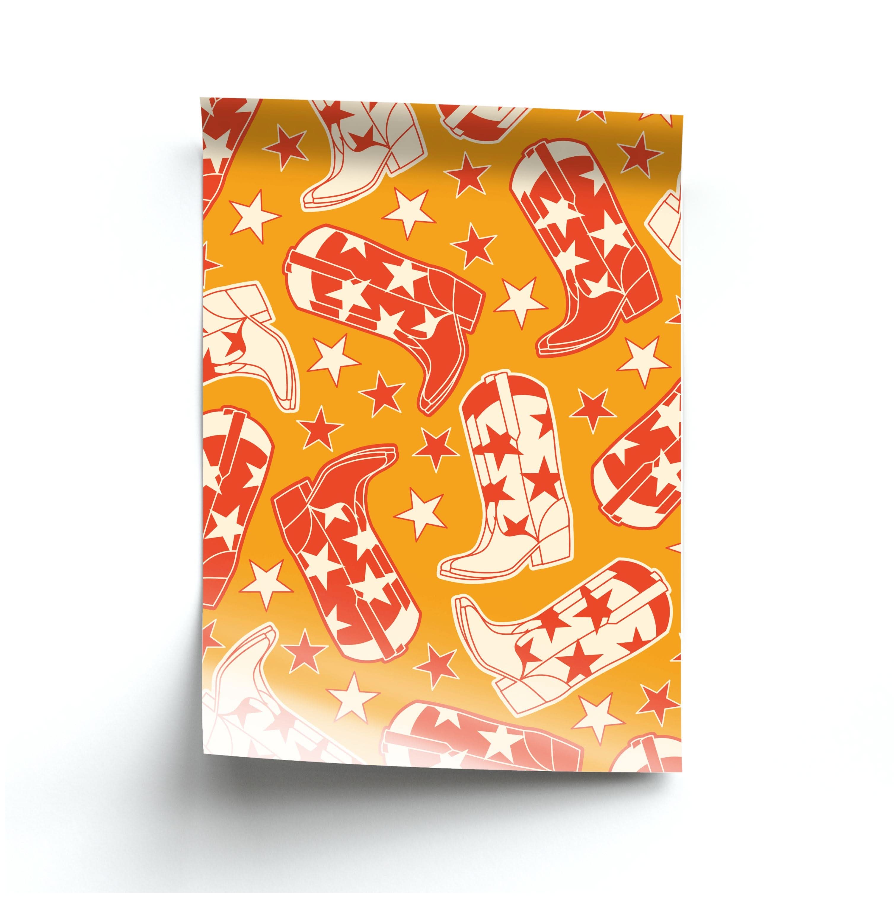 Cartoon Cowboy Boots And Stars Pattern Poster