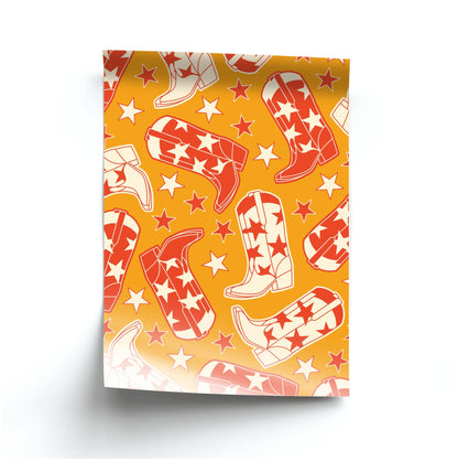 Cartoon Cowboy Boots And Stars Pattern Poster