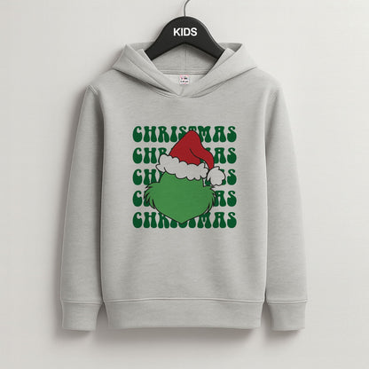 Green Creature Christmas Grey Kids Hoodie