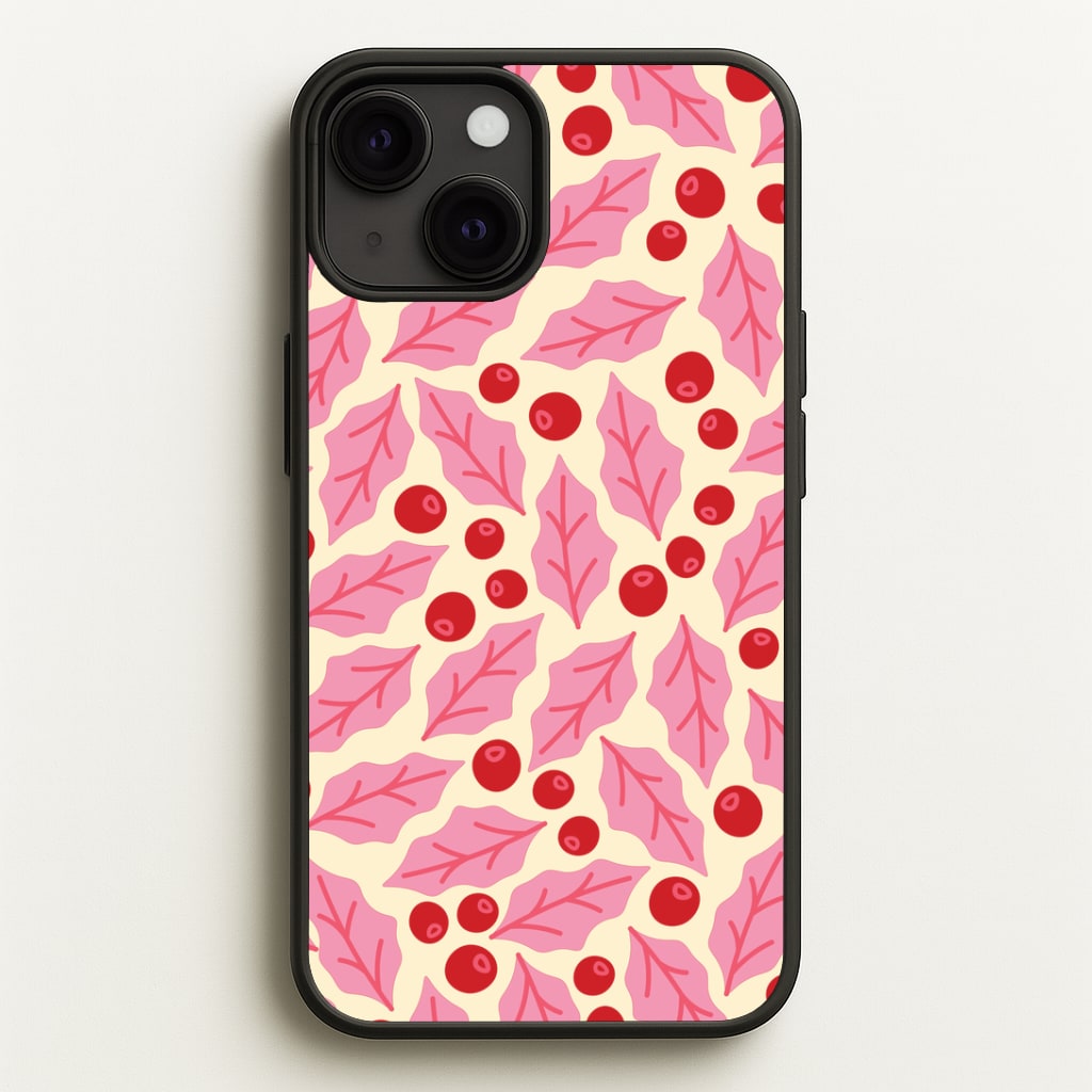 Pink Holly And Berries Pattern iPhone 13 Case