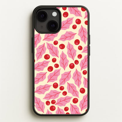 Pink Holly And Berries Pattern iPhone 13 Case
