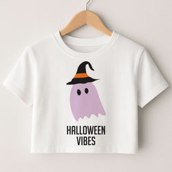 Purple Ghost Halloween Vibes Crop Top