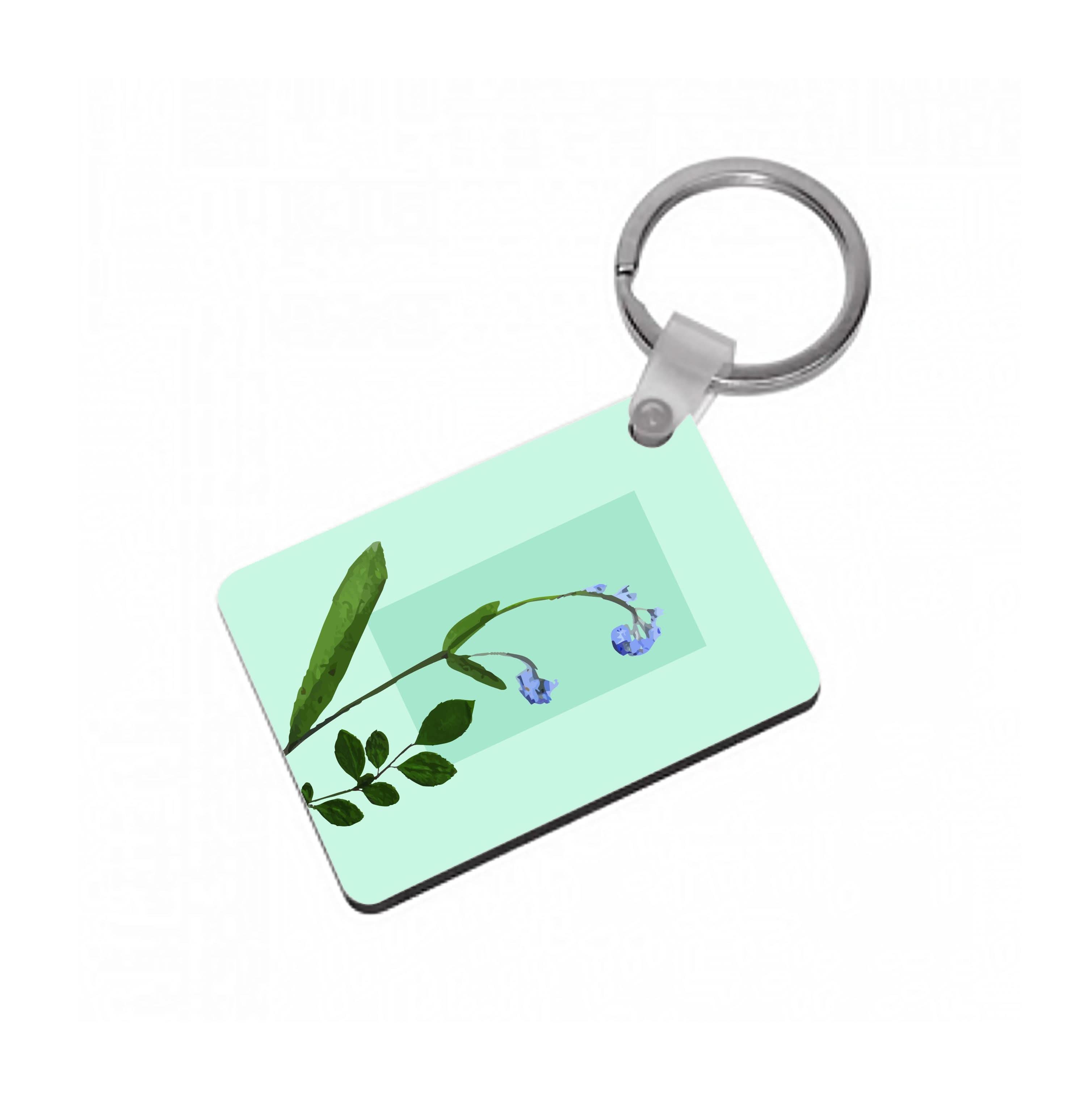 Abstract Blue Pressed Flower Keyring