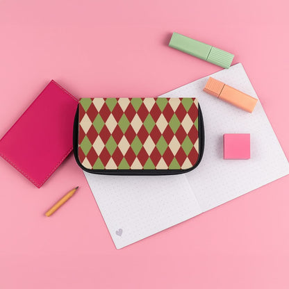 Red And Green Argyle Christmas Pattern Pencil Case