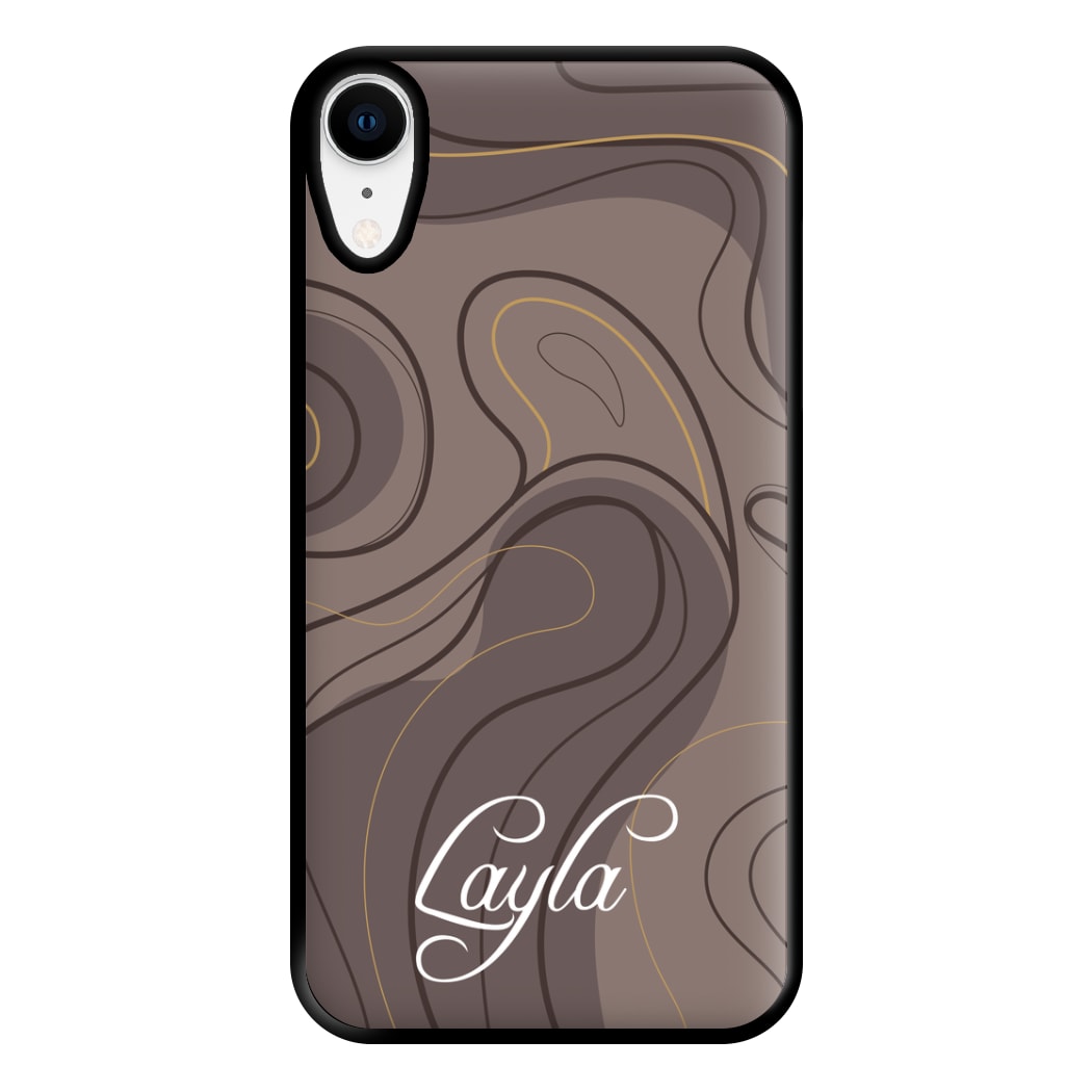 Brown Marble Waves Personalised Name iPhone XR Case