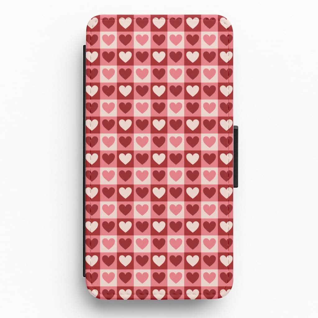 Pink Tartan Love Hearts Pattern Flip / Wallet Phone Case