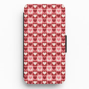 Pink Tartan Love Hearts Pattern Flip / Wallet Phone Case 1