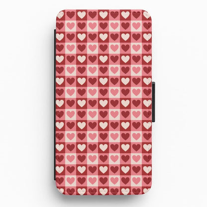 Pink Tartan Love Hearts Pattern Flip / Wallet Phone Case