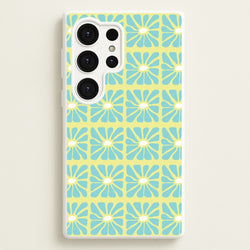 Square Abstract Flowers Blue Galaxy S25 Ultra Case