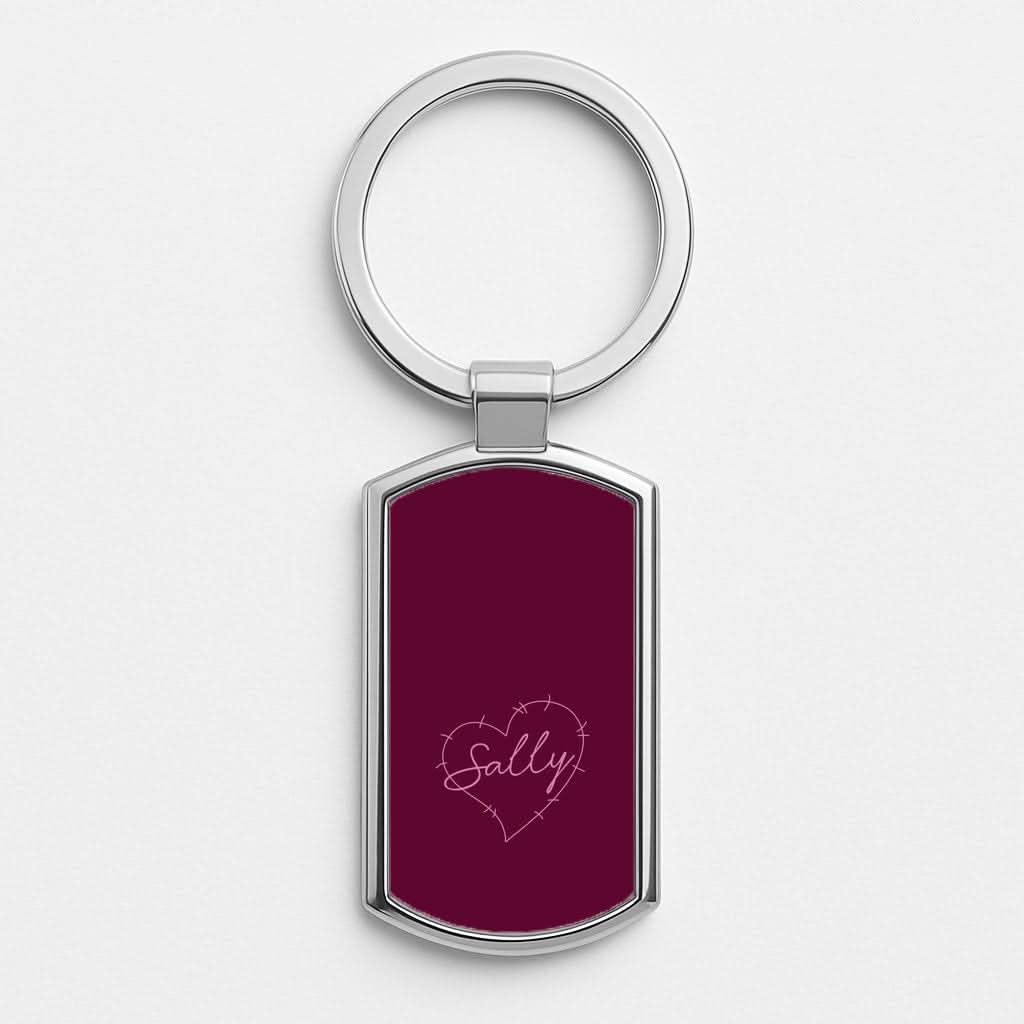 Stitched Heart Sally Silver Metal Keyring