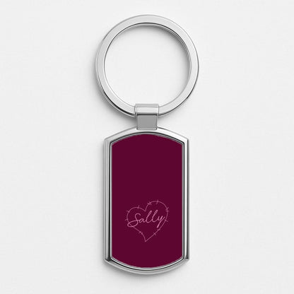 Stitched Heart Sally Silver Metal Keyring
