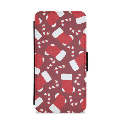 Red Stocking Pattern Flip / Wallet Phone Case