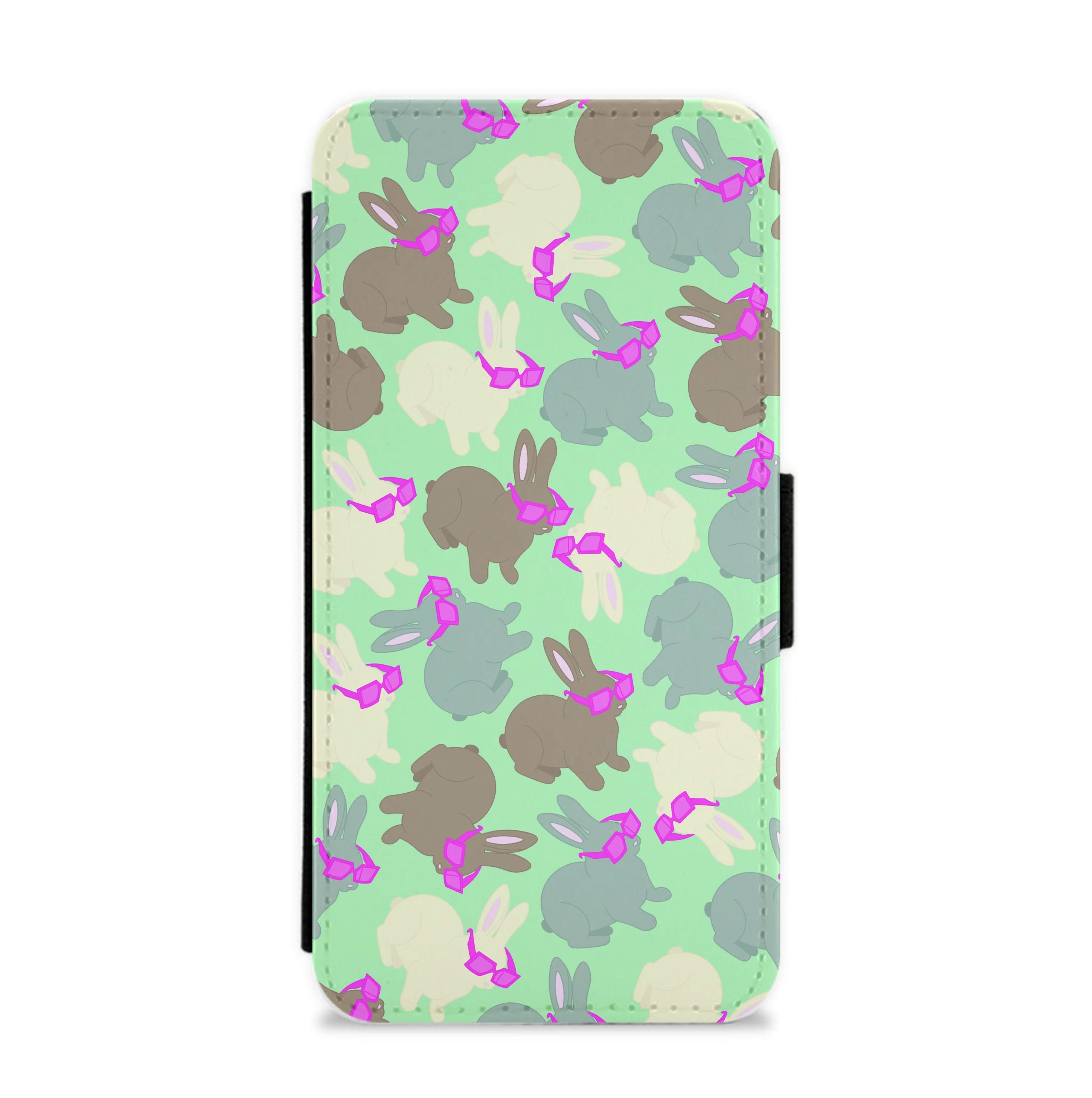 Bunny With Glasses Pattern Flip / Wallet Phone Case