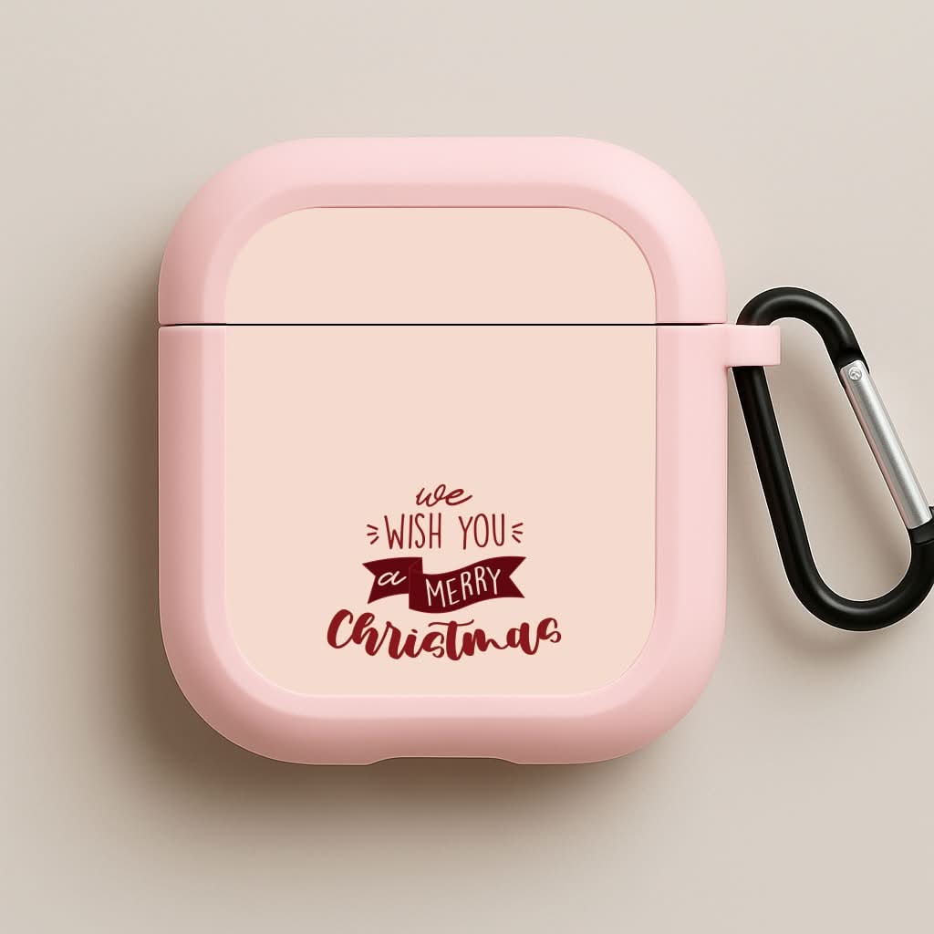 We Wish You A Merry Christmas Quote Pink AirPods Case