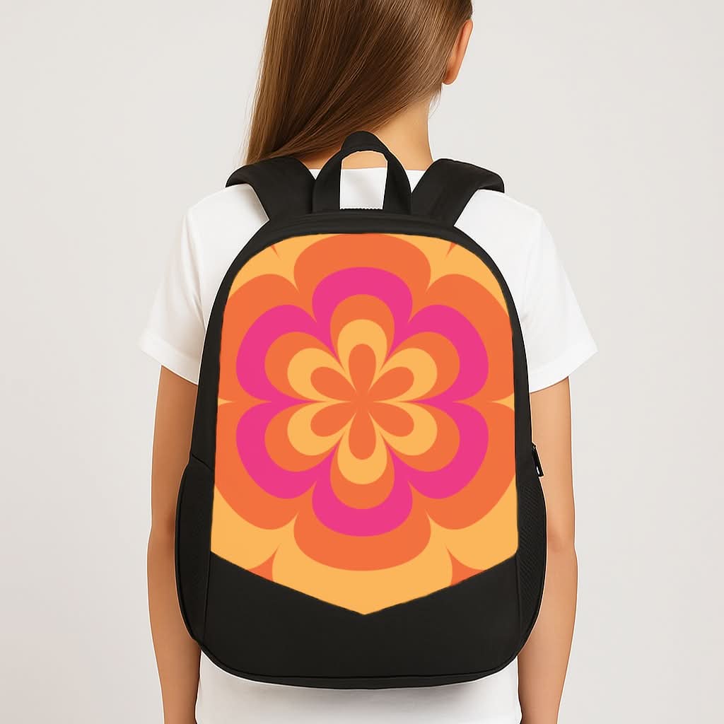 Sunset Trippy Flower Pattern School Bag