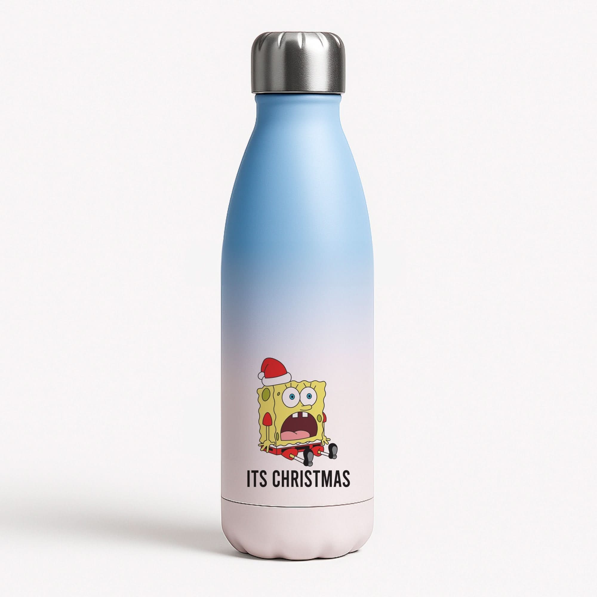 It's Christmas Cartoon Sponge Blue Water Bottle