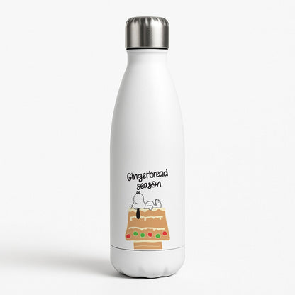 Cartoon Beagle Gingerbread House White Water Bottle