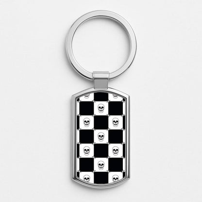 Checkered Skulls Pattern Silver Metal Keyring