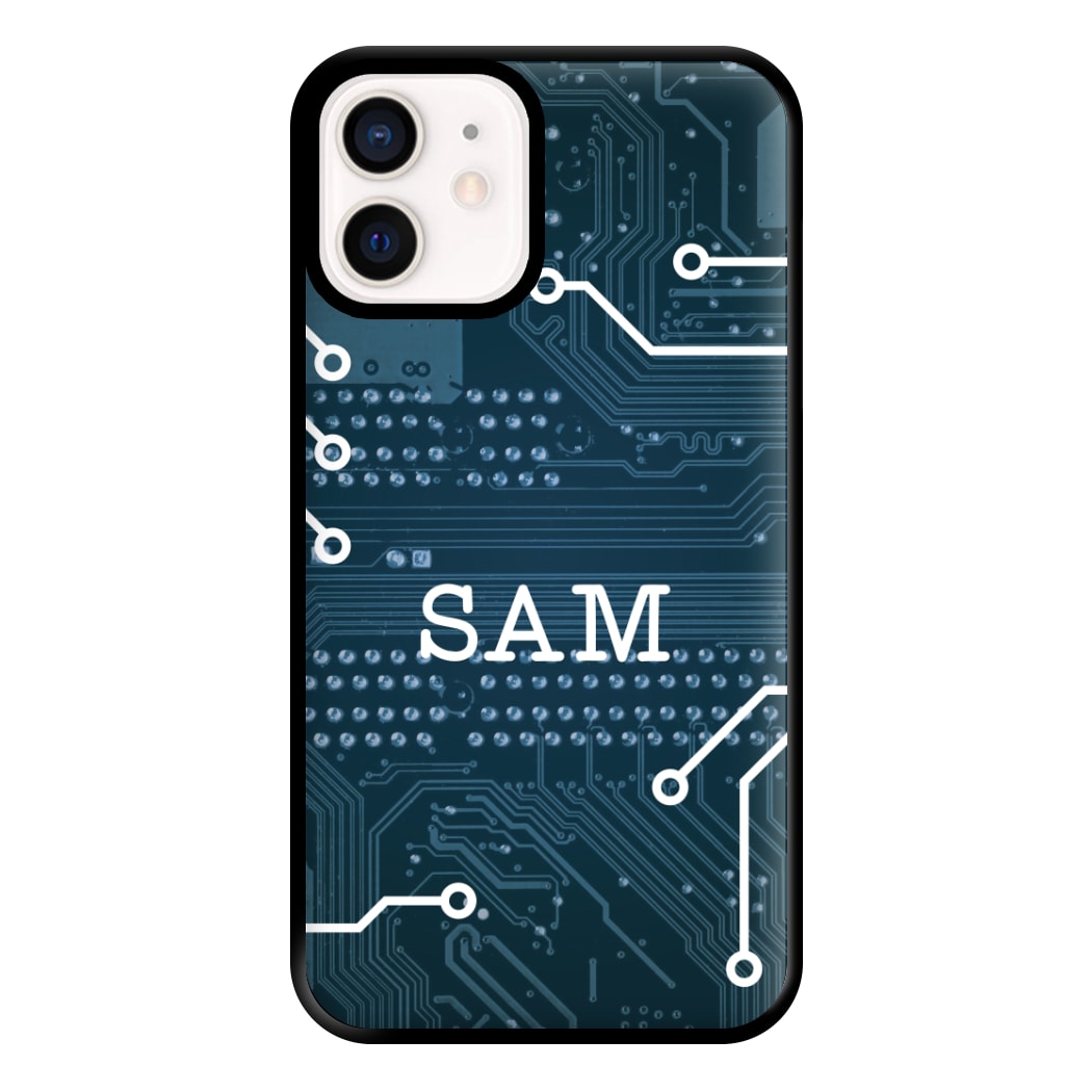Blue Circuit Board Personalised Name iPhone 12 Mini Case