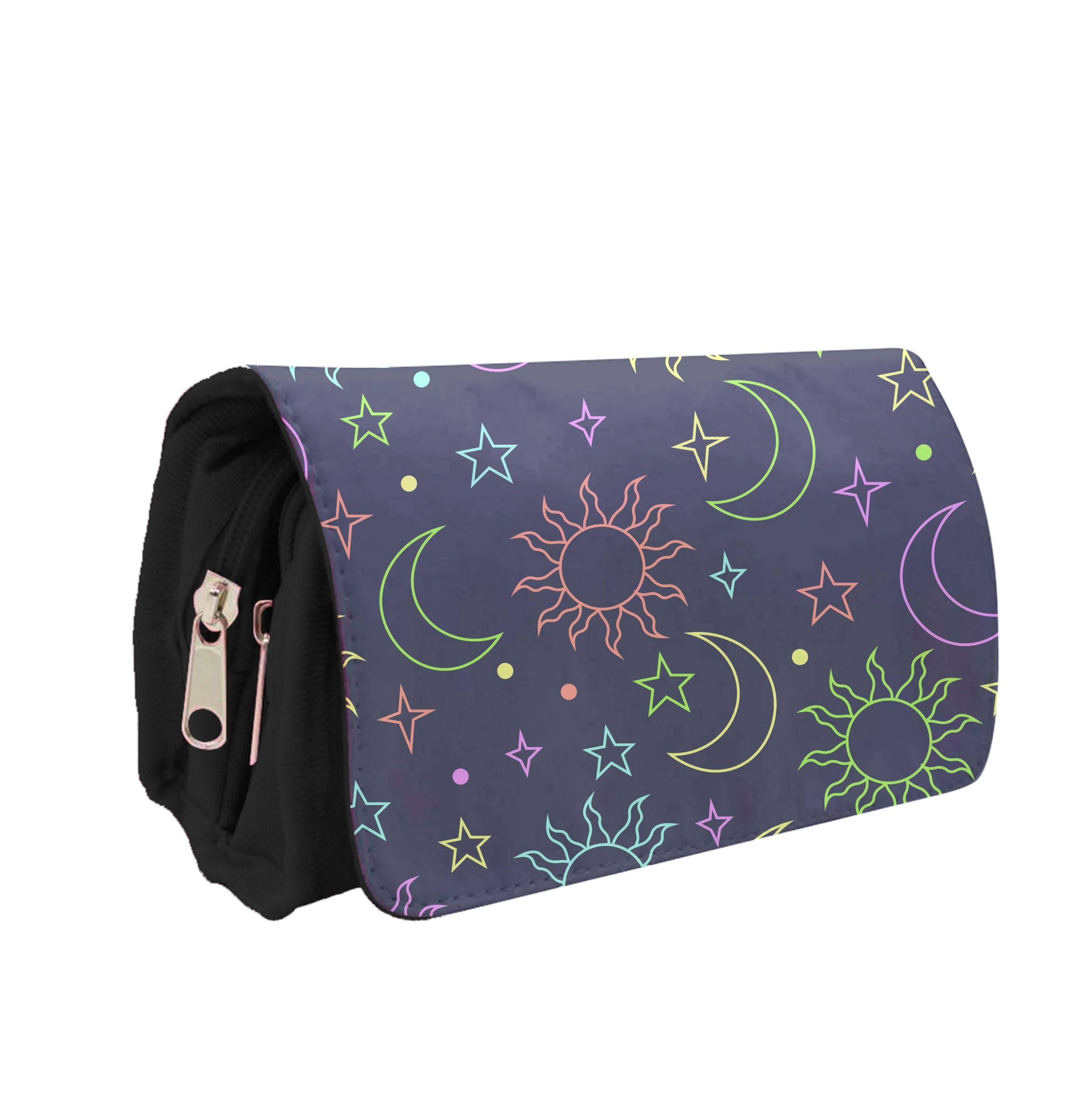 Sun, Moon And Stars Pattern Rainbow Pencil Case