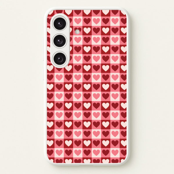 Pink Tartan Love Hearts Pattern Galaxy S25 Case