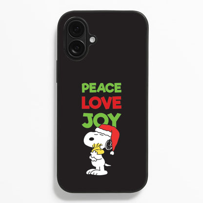 Peace, Love, Joy Christmas Cartoon Beagle iPhone 16 Plus Case