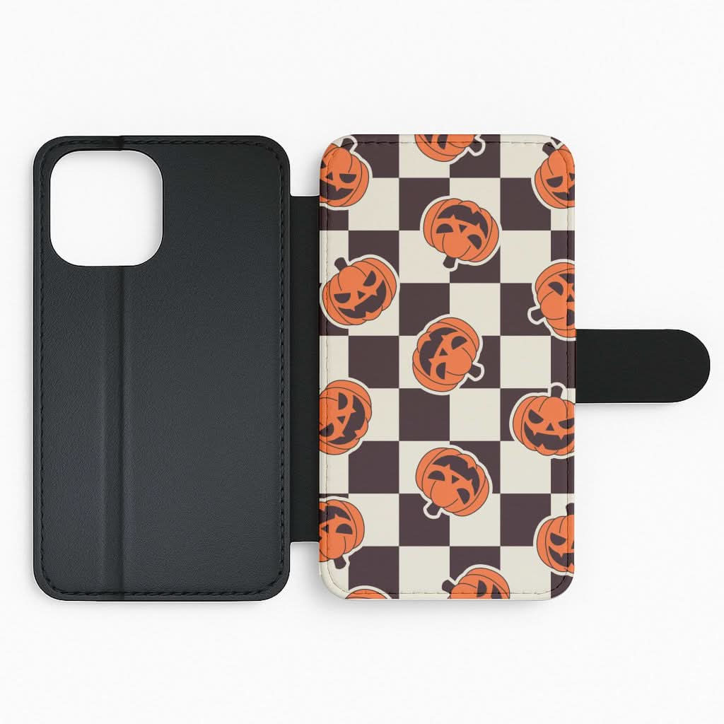 Pumpkin Stickers Checkered Pattern Flip Phone Case